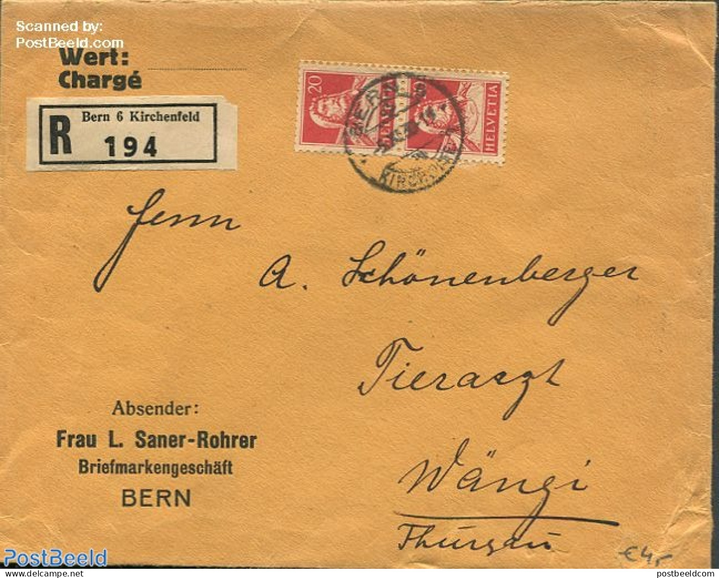 Switzerland 1930 Registered Envelope From Bern, Postal History - Lettres & Documents