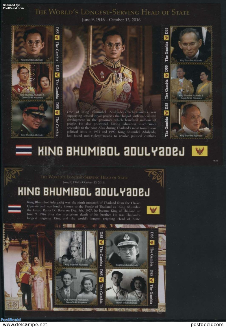 Gambia 2016 King Bhumibol Adulyadej 2 S/s, Mint NH, History - Decorations - Kings & Queens (Royalty) - Militaria