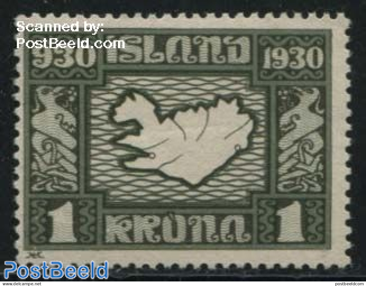 Iceland 1930 1Kr, Stamp Out Of Set, Mint NH, Various - Maps - Ongebruikt