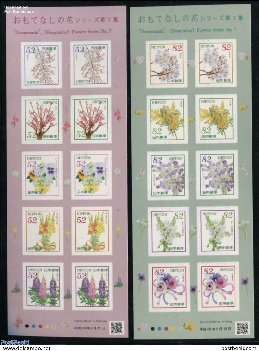 Japan 2017 Omotenashi Flowers No.7 2x10v S-a (on 2 M/s), Mint NH, Nature - Flowers & Plants - Unused Stamps