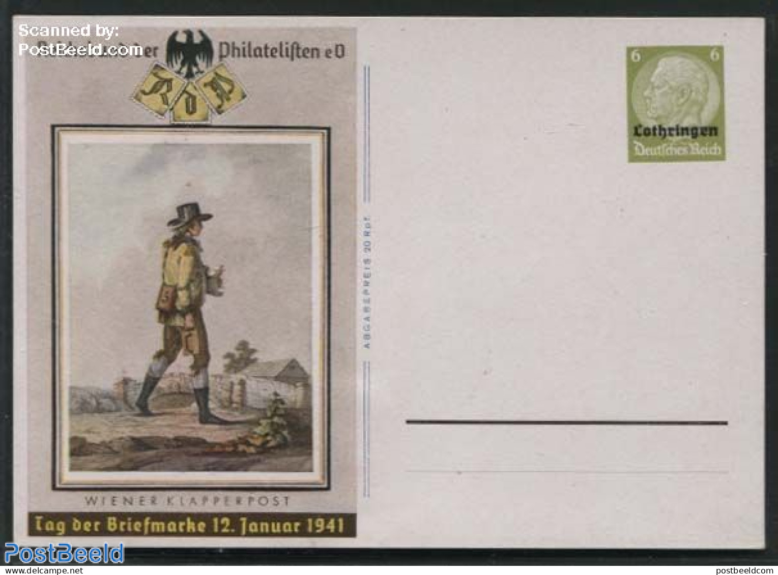 France 1941 Lotharingen, Postcard Stamp Day 6pf, Unused Postal Stationary, Stamp Day - Briefe U. Dokumente