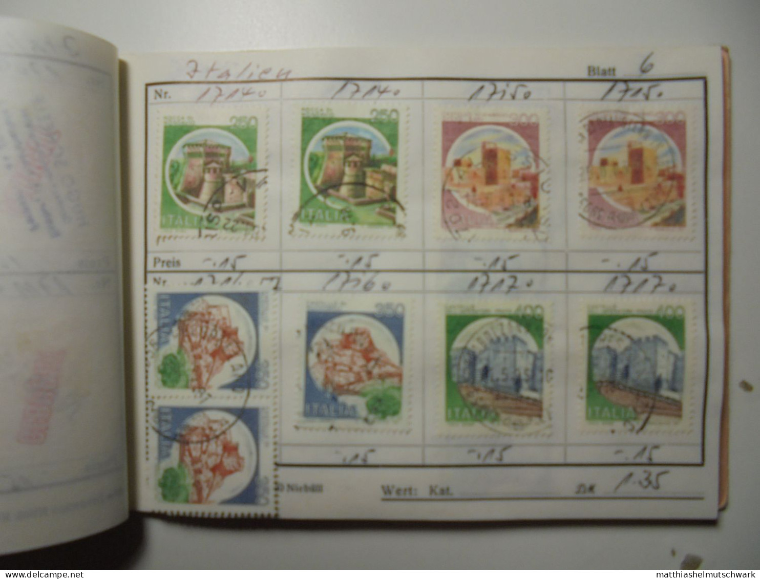 Auswahlheft Nr. 497 18 Blätter 109 Briefmarken xx Italien 1941-1979/Mi Nr. 623-1650, unvollständig Einsc