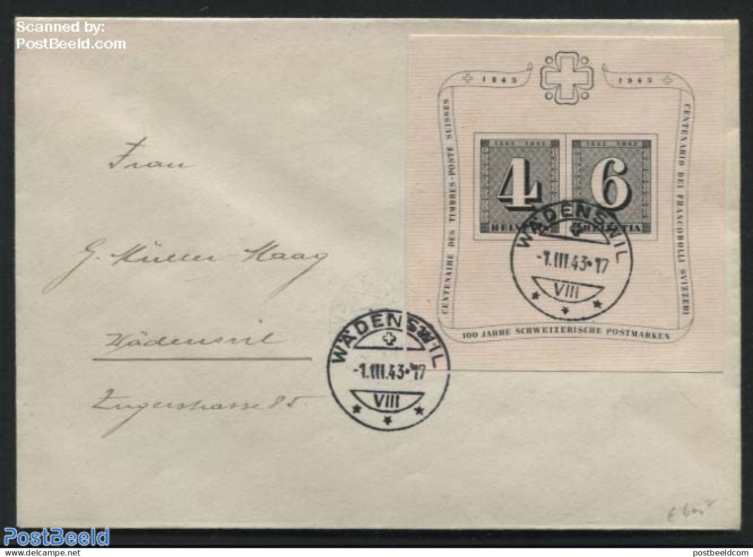 Switzerland 1943 Letter With S/s, Postal History, Stamps On Stamps - Lettres & Documents