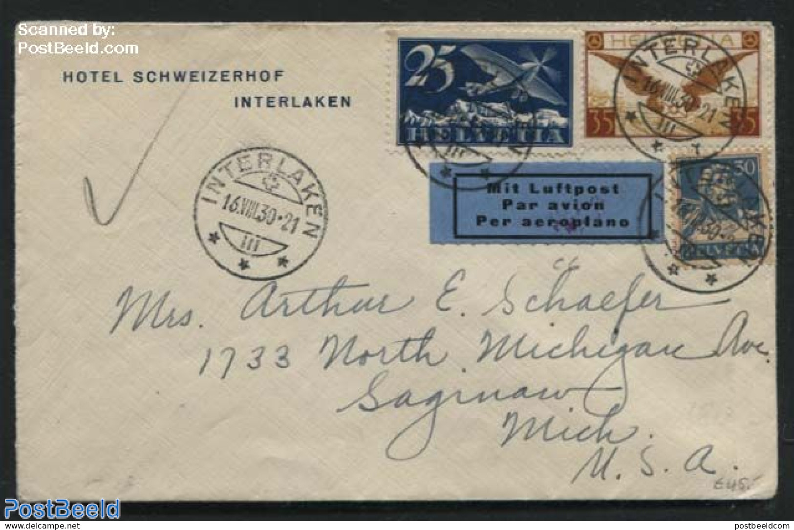 Switzerland 1930 Airmail To USA, Postal History - Lettres & Documents