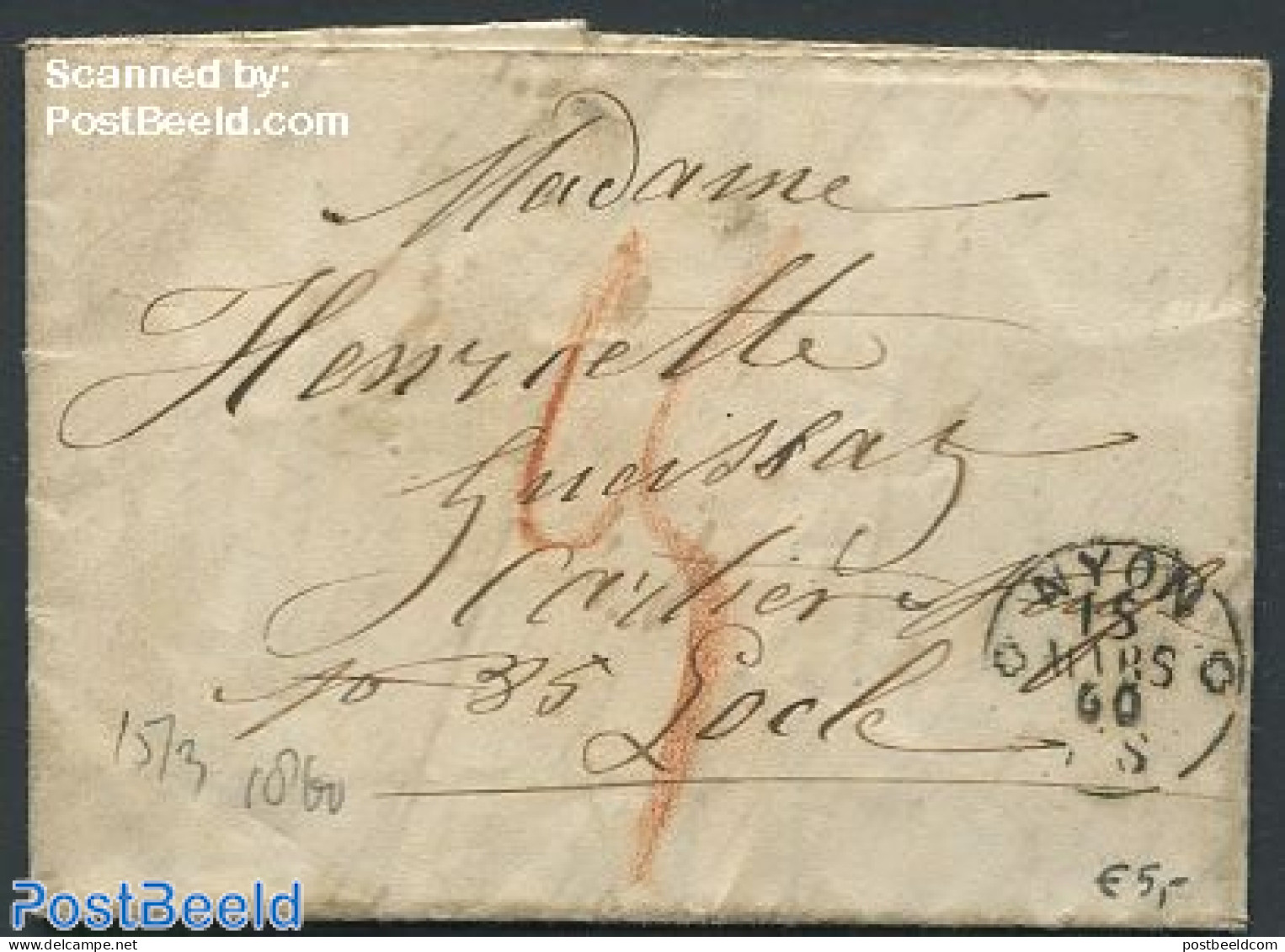 Switzerland 1860 Folding Letter From Nyon With NYON Mark, Postal History - Briefe U. Dokumente