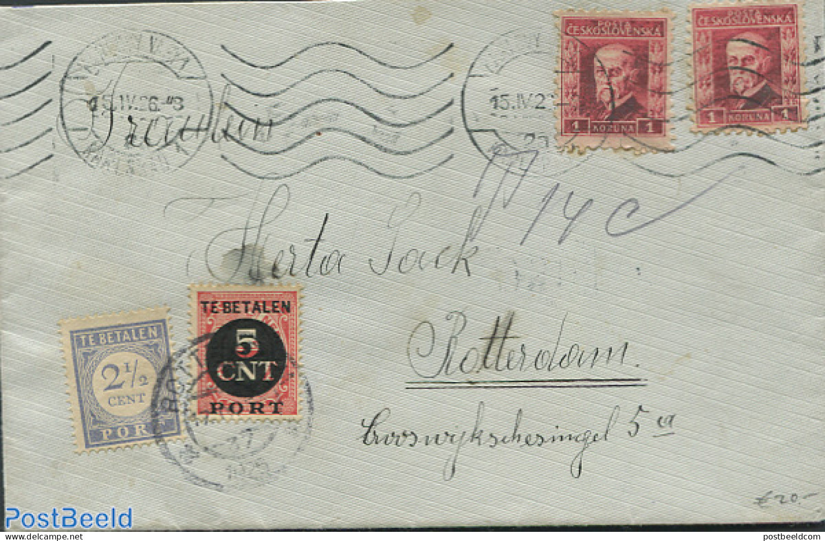 Netherlands 1925 Envelope To Rotterdam, Postage Due 2.5 And 5 Cent., Postal History - Covers & Documents
