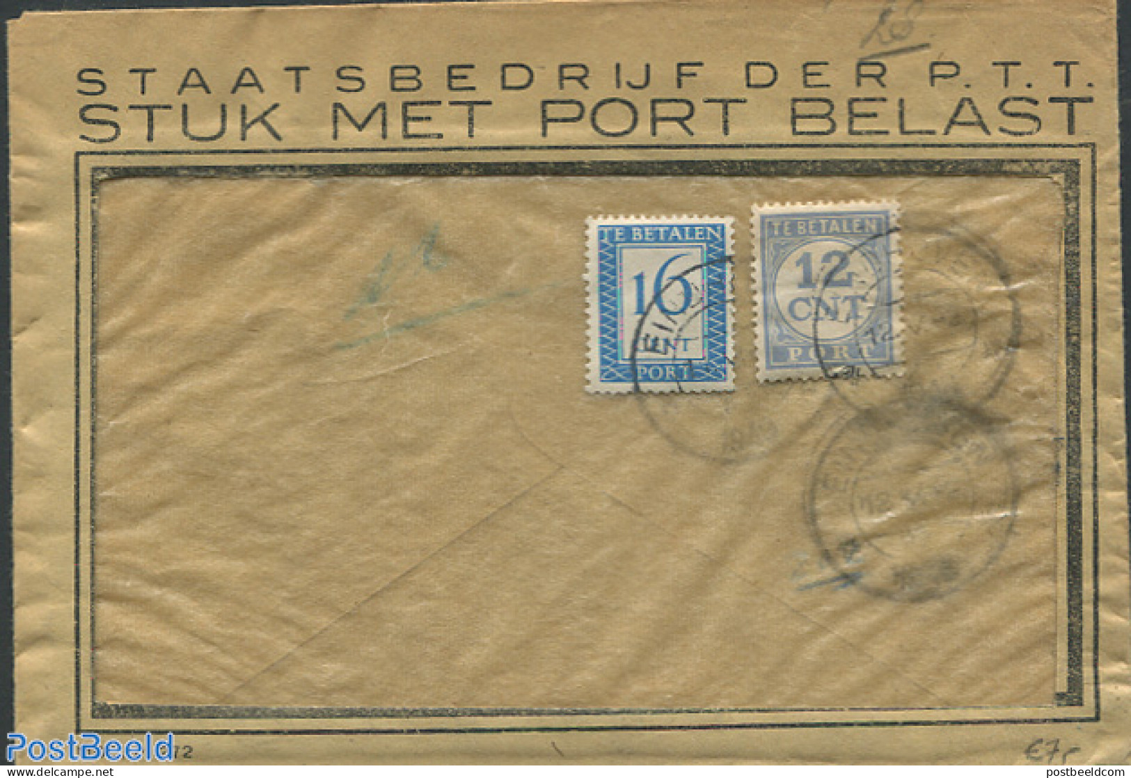 Netherlands 1948 Envelope, Postage Due 16cent And 12cent, Postal History - Covers & Documents