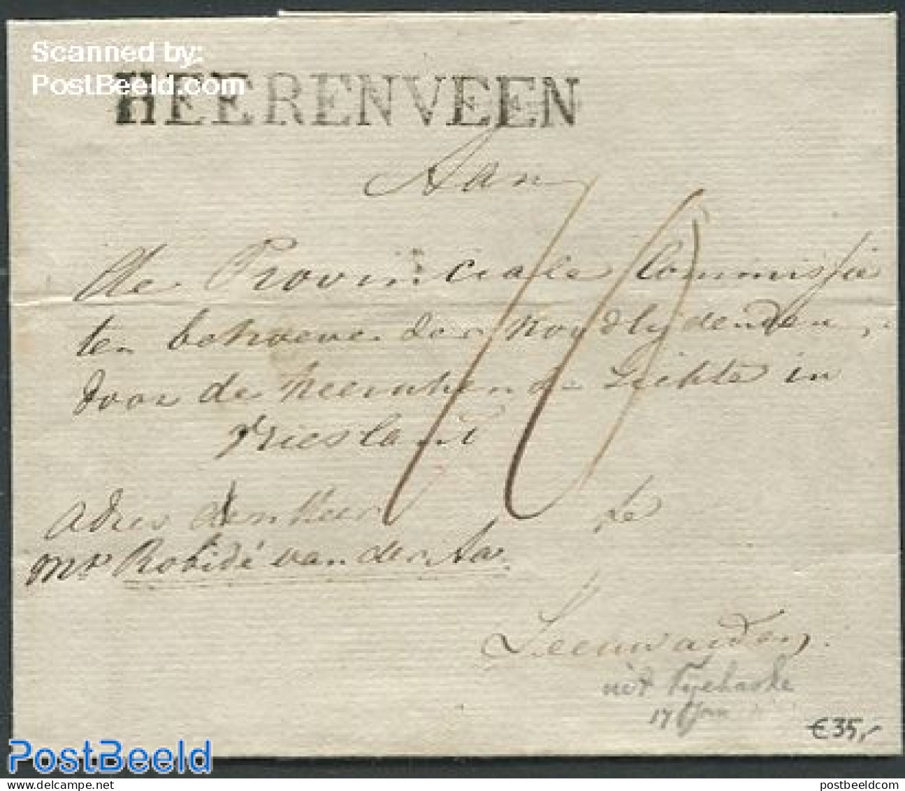 Netherlands 1827 Folding Cover From Heerenveen To Leeuwarden With A Heerenveen Mark, Postal History - ...-1852 Voorlopers