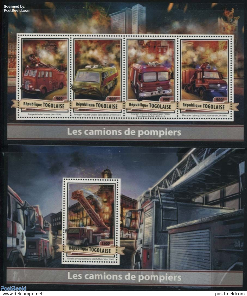 Togo 2017 Fire Trucks 2 S/s, Mint NH, Transport - Automobiles - Fire Fighters & Prevention - Cars