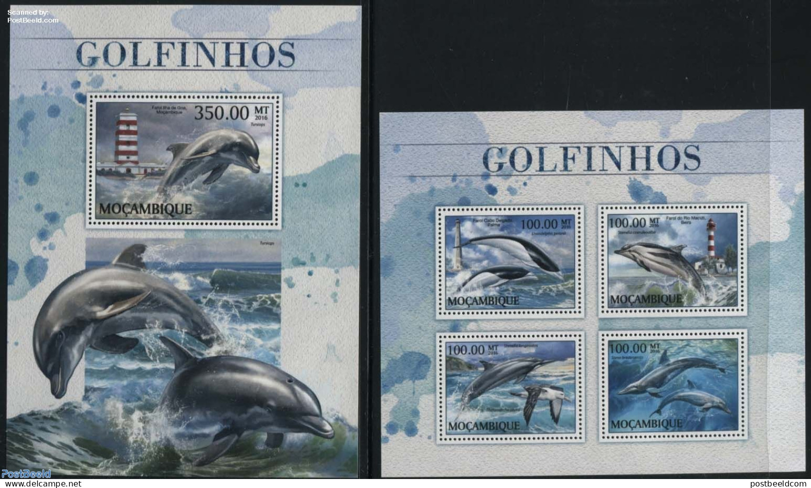 Mozambique 2016 Dolphins 2 S/s, Mint NH, Nature - Various - Sea Mammals - Lighthouses & Safety At Sea - Leuchttürme