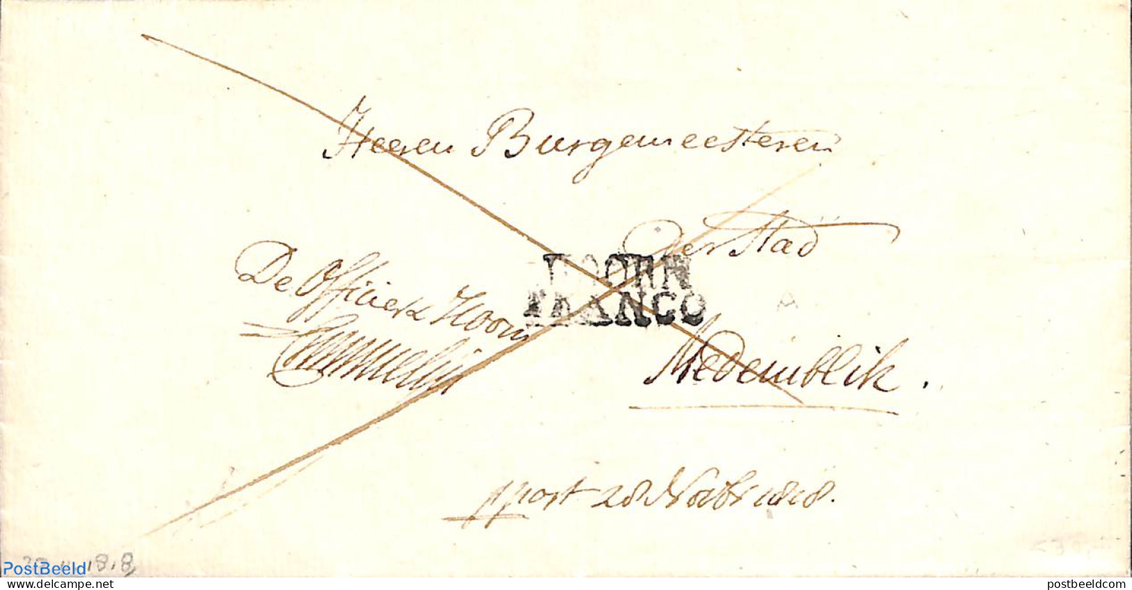 Netherlands 1818 A Folding Cover HOORN FRANCO, Postal History - ...-1852 Voorlopers