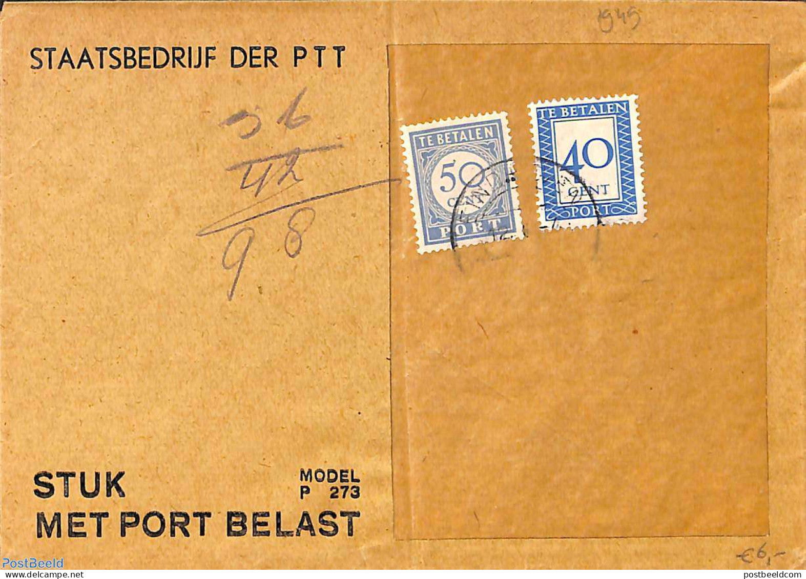 Netherlands 1949 Envelope From Holland, Postage Due 50c And 40c, Postal History - Cartas & Documentos