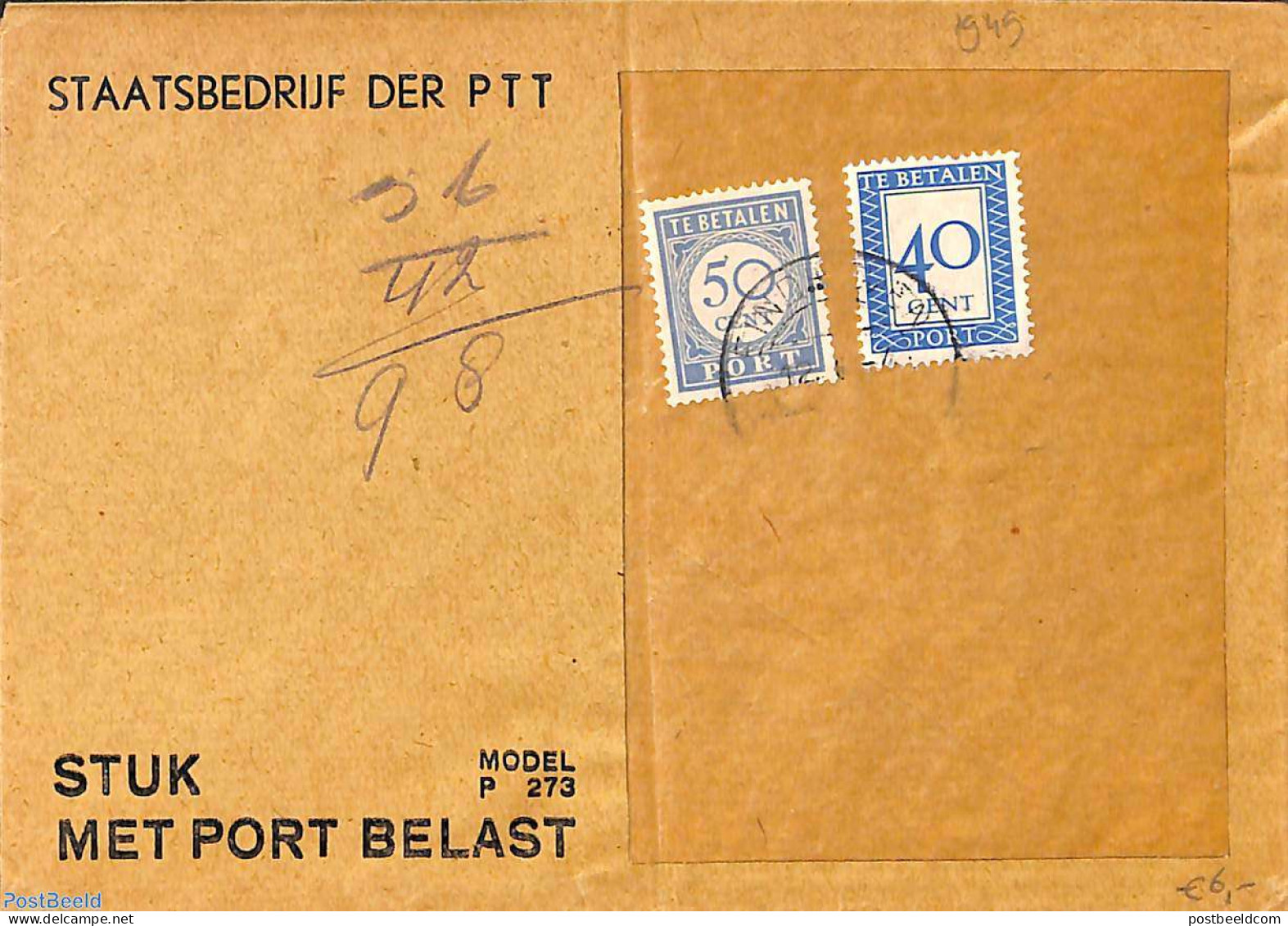 Netherlands 1949 Envelope From Holland, Postage Due 50c And 40c, Postal History - Lettres & Documents