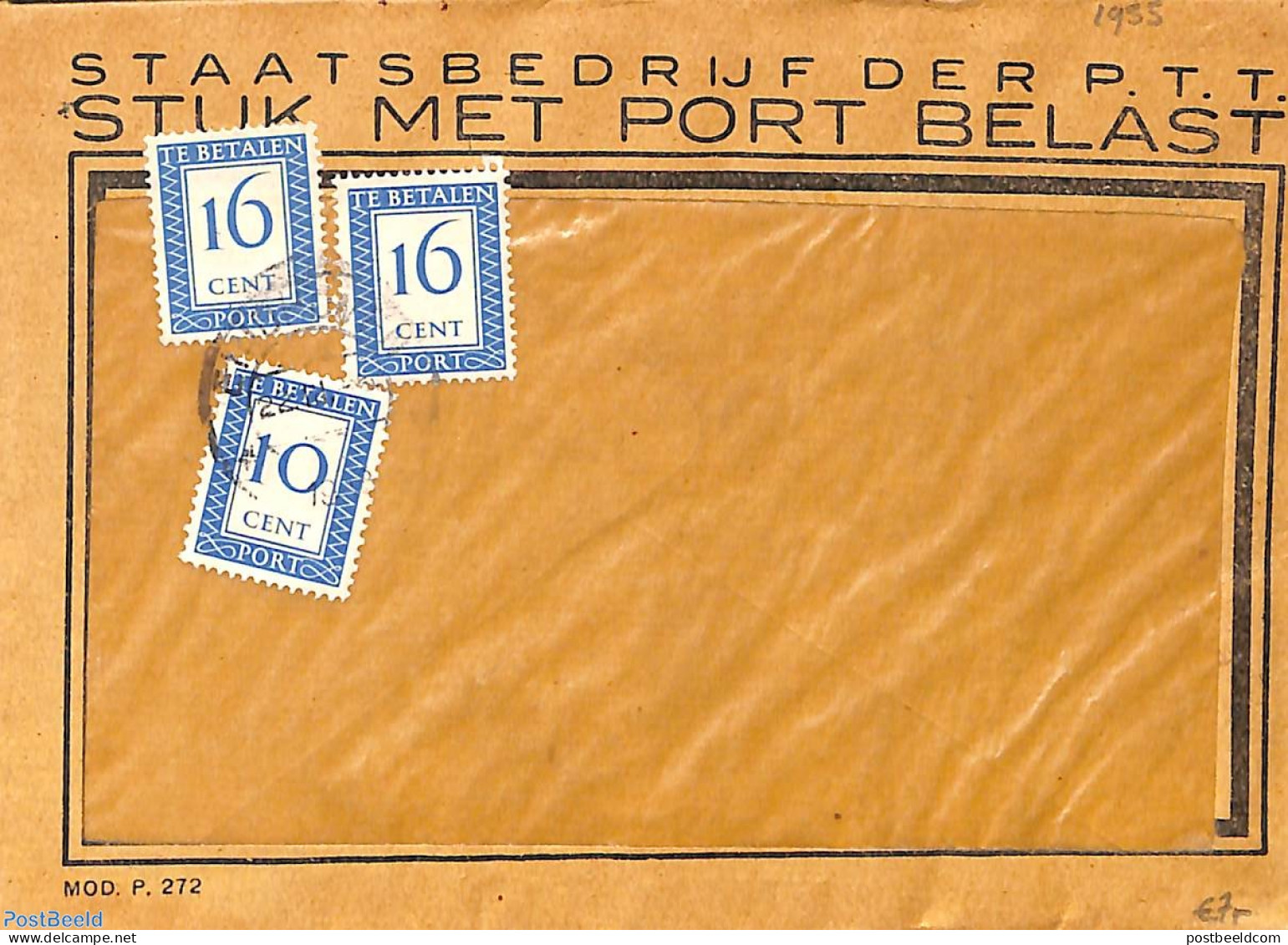 Netherlands 1955 Envelope From Holland, Postage Due 10c,2x16c, Postal History - Covers & Documents