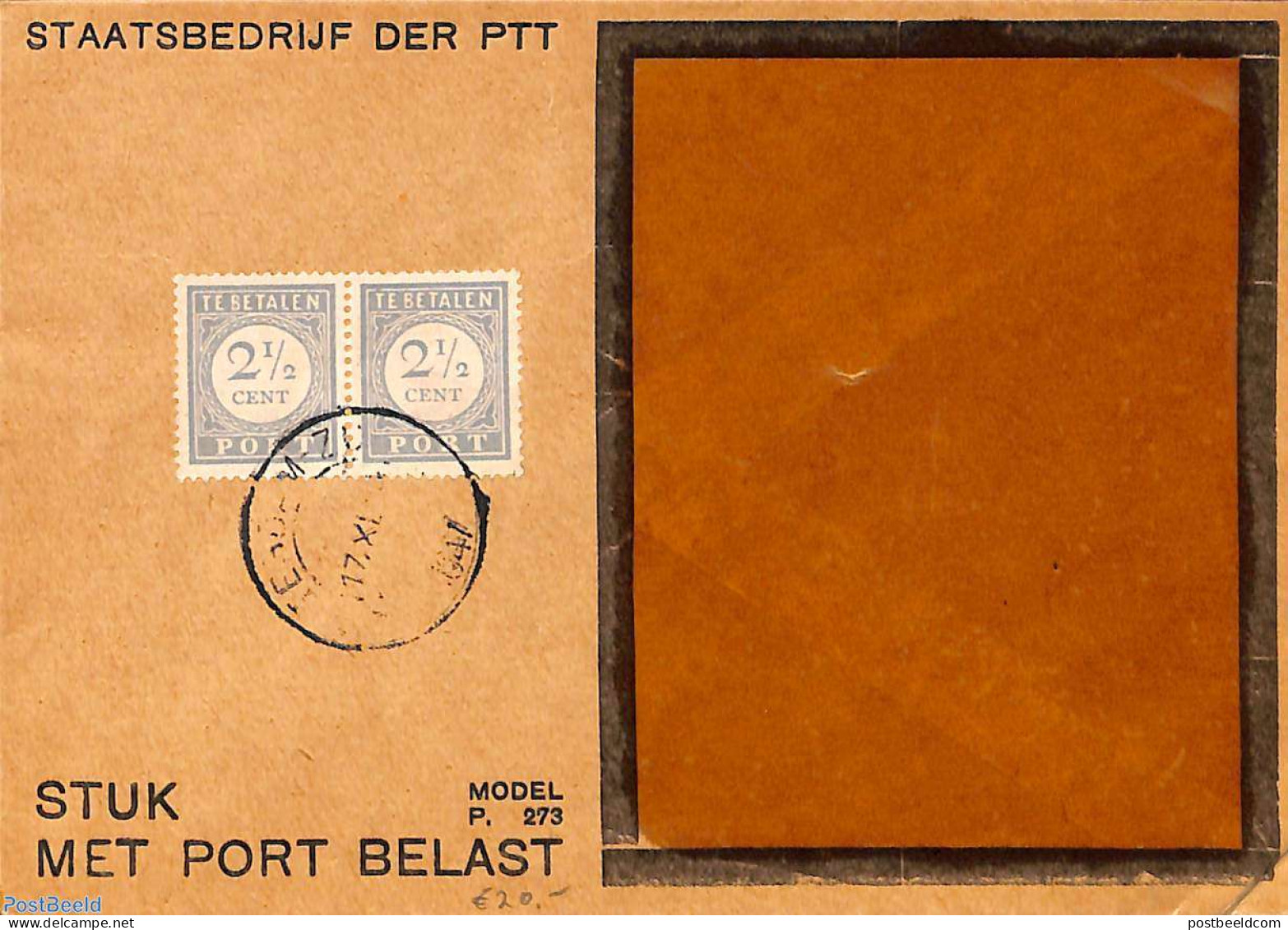 Netherlands 1941 Postage Due Envelope, 2x2.5c, Postal History - Lettres & Documents