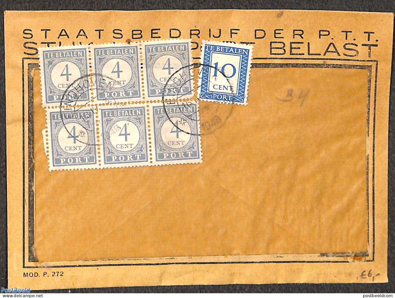 Netherlands 1948 Postage Due, 6x4c And 10c, Postal History - Brieven En Documenten