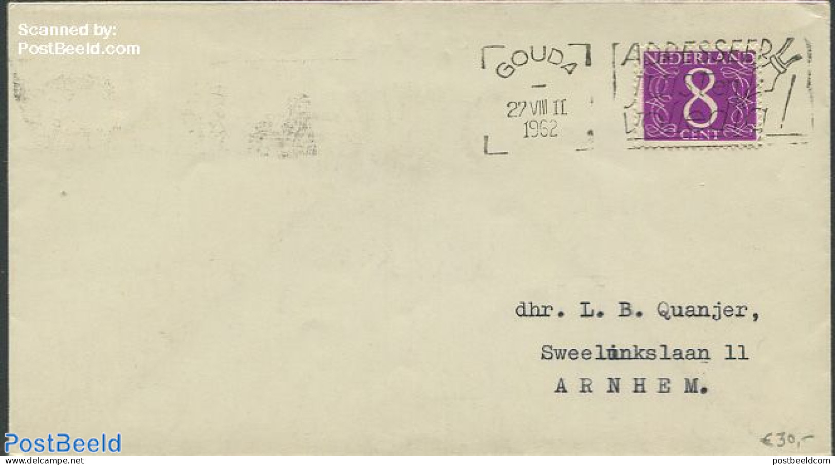 Netherlands 1962 Envelope To Arnhem From Gouda With Nvph No.775, Postal History - Lettres & Documents