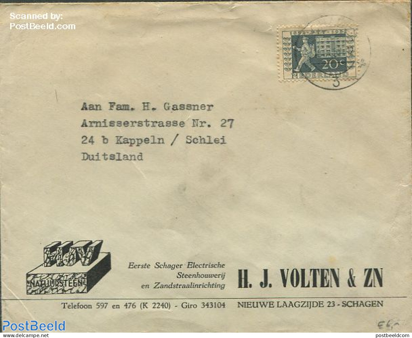 Netherlands 1952 Envelope To Germany With Nvph 595, Postal History - Storia Postale