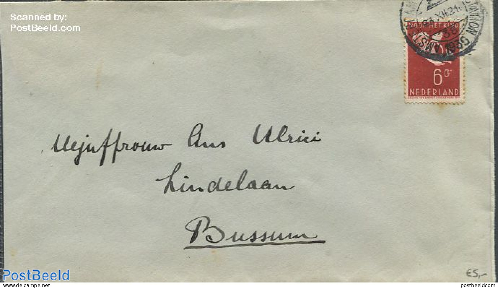 Netherlands 1936 Envelope To Bussum With Nvph No.291, Postal History - Covers & Documents