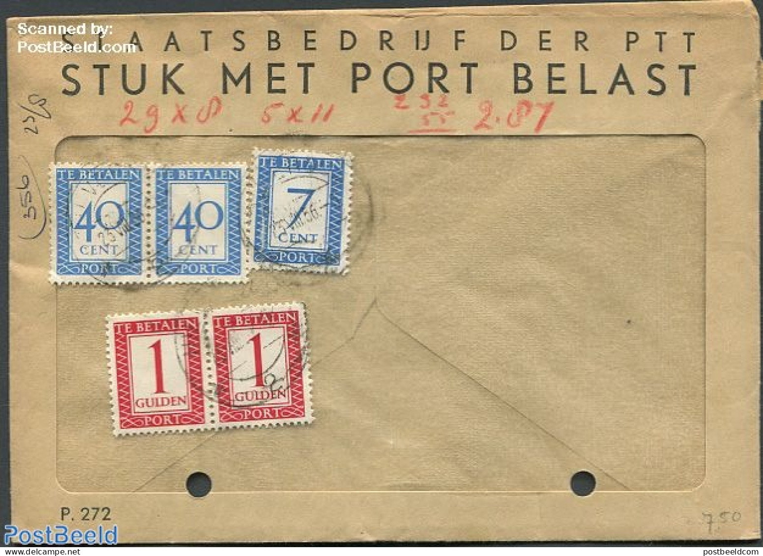 Netherlands 1956 Postage Due 2x1cent,2x40cent,7cent, Postal History - Lettres & Documents