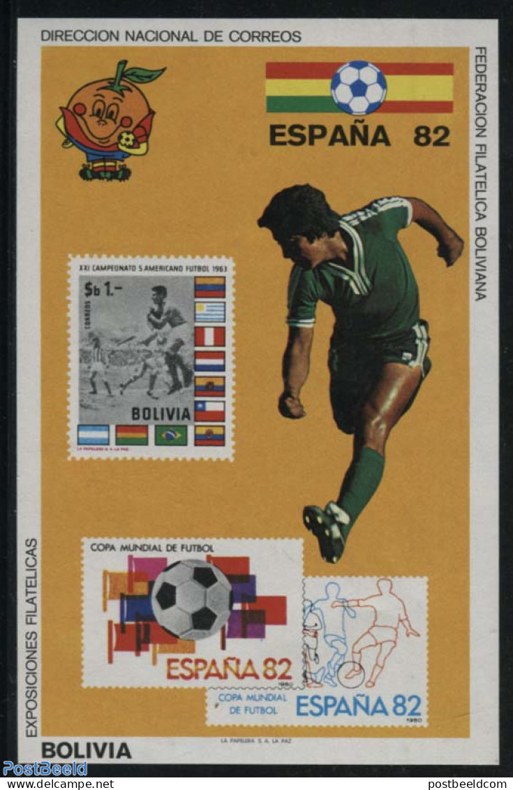 Bolivia 1981 Worldcup Football S/s, Mint NH, Sport - Stamps On Stamps - Stamps On Stamps