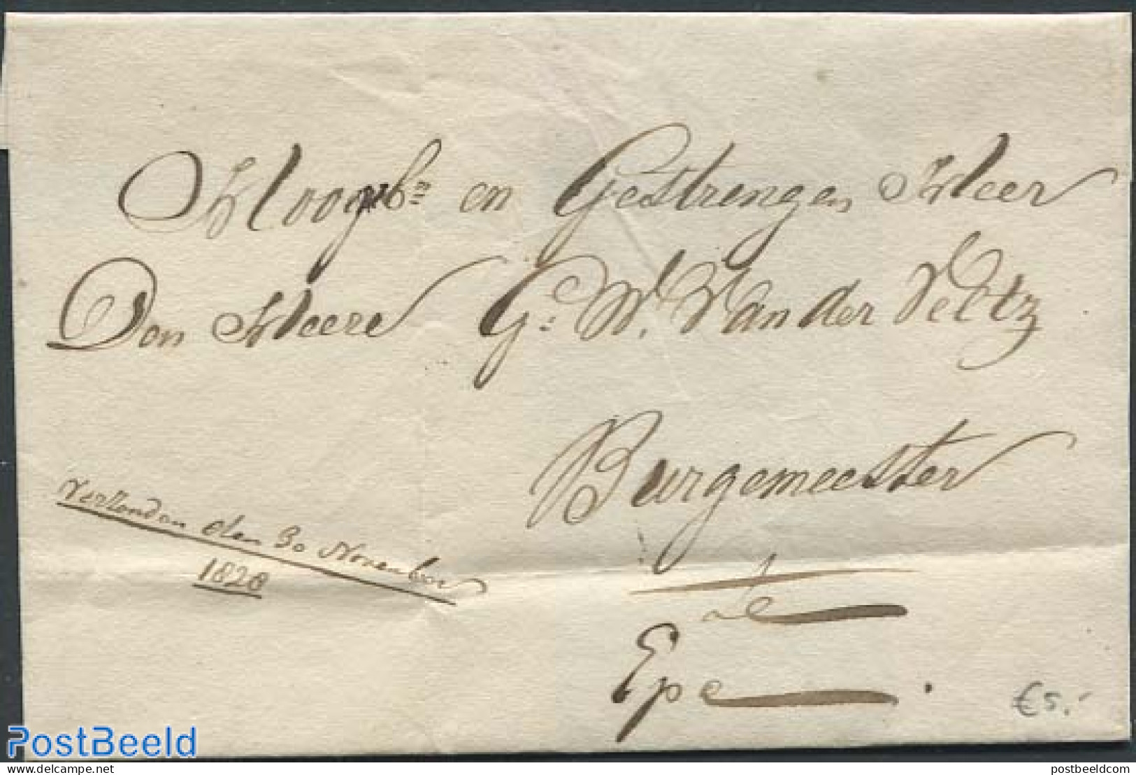 Netherlands 1828 Folding Cover To The Mayor Of Epe, Postal History - ...-1852 Voorlopers