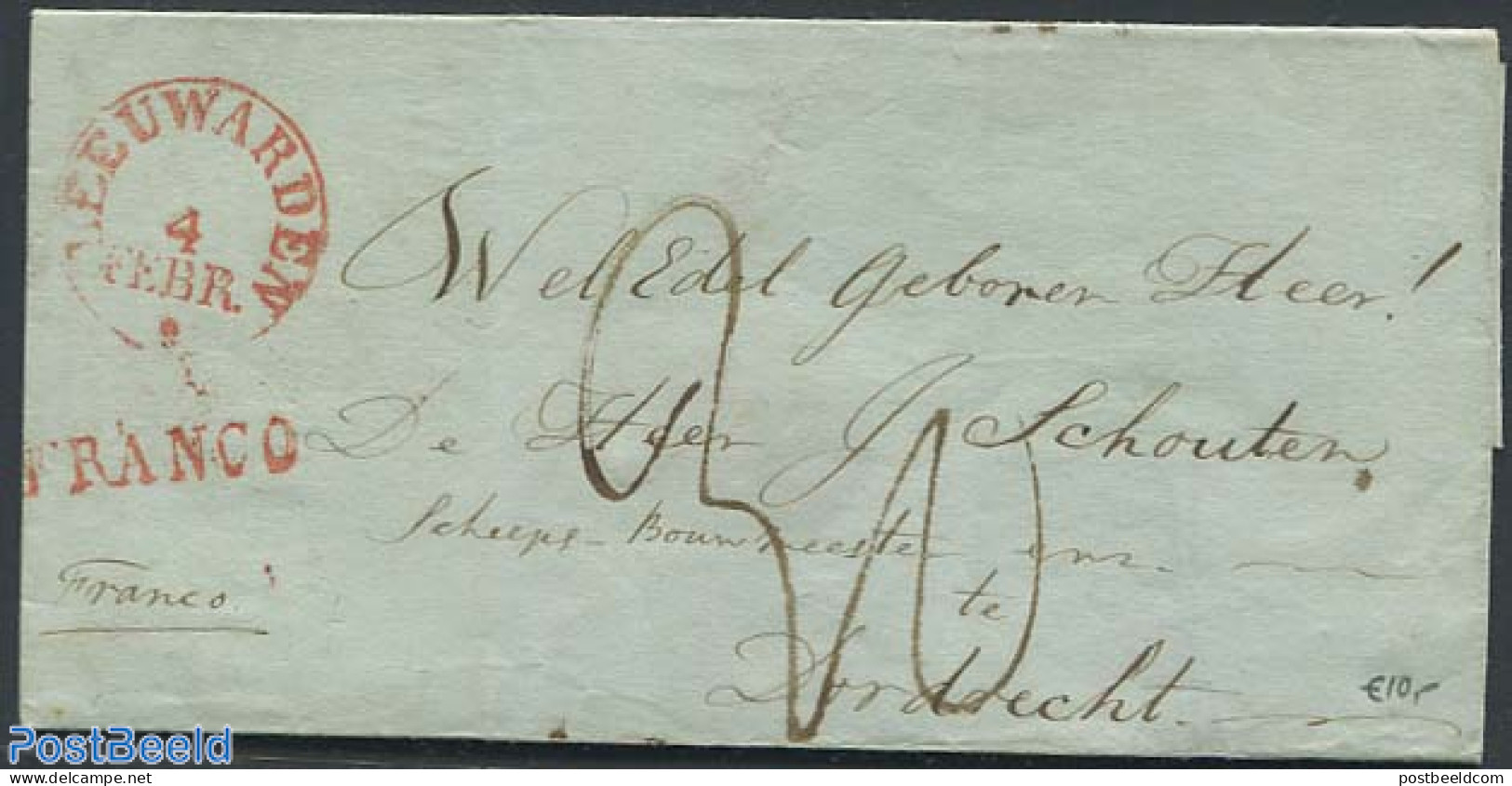 Netherlands 1838 Folding Cover From Leeuwarden To Dordrecht, Postal History - ...-1852 Voorlopers