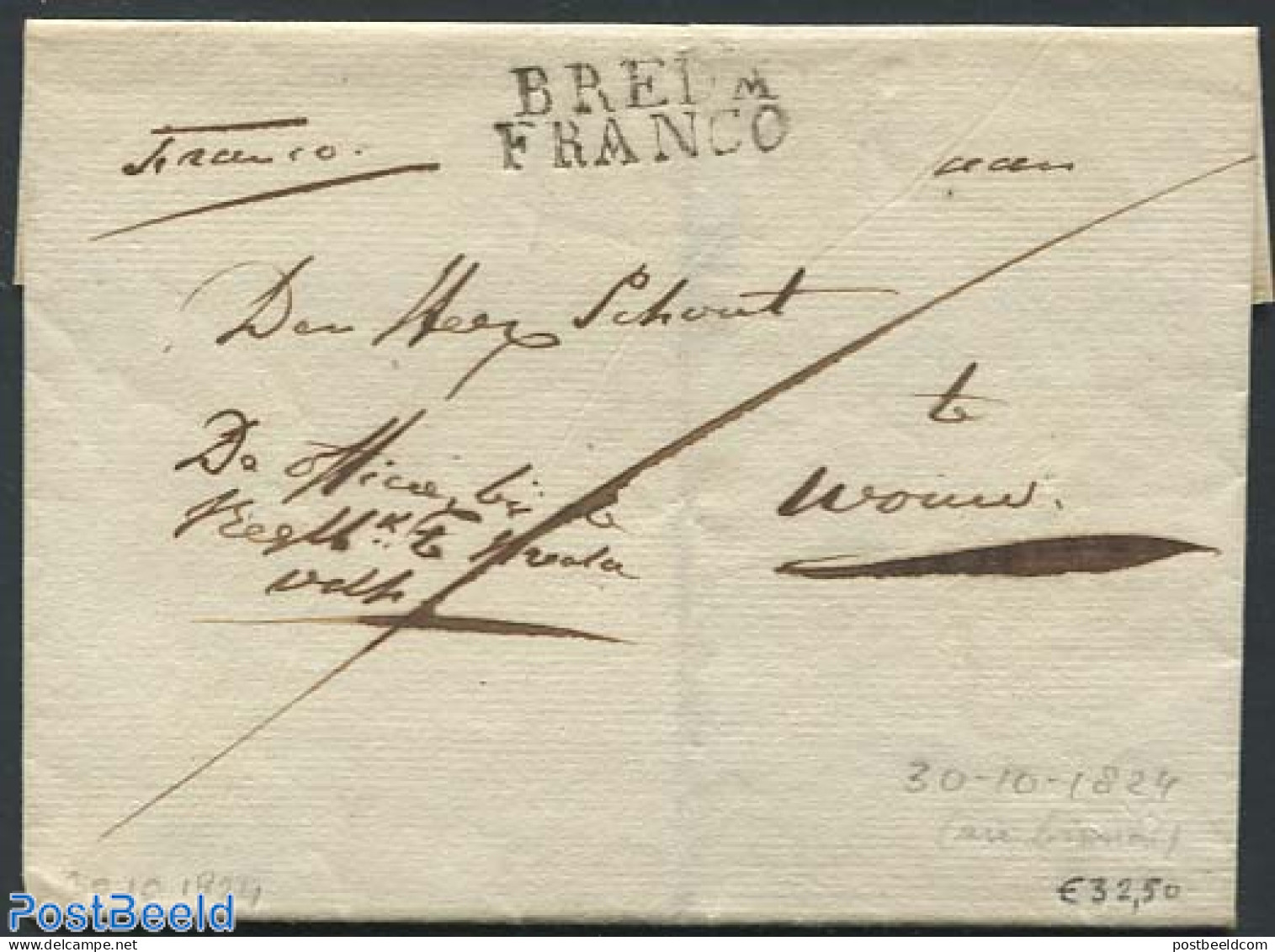 Netherlands 1824 Folding Cover To Wouw From Breda, Postal History - ...-1852 Voorlopers