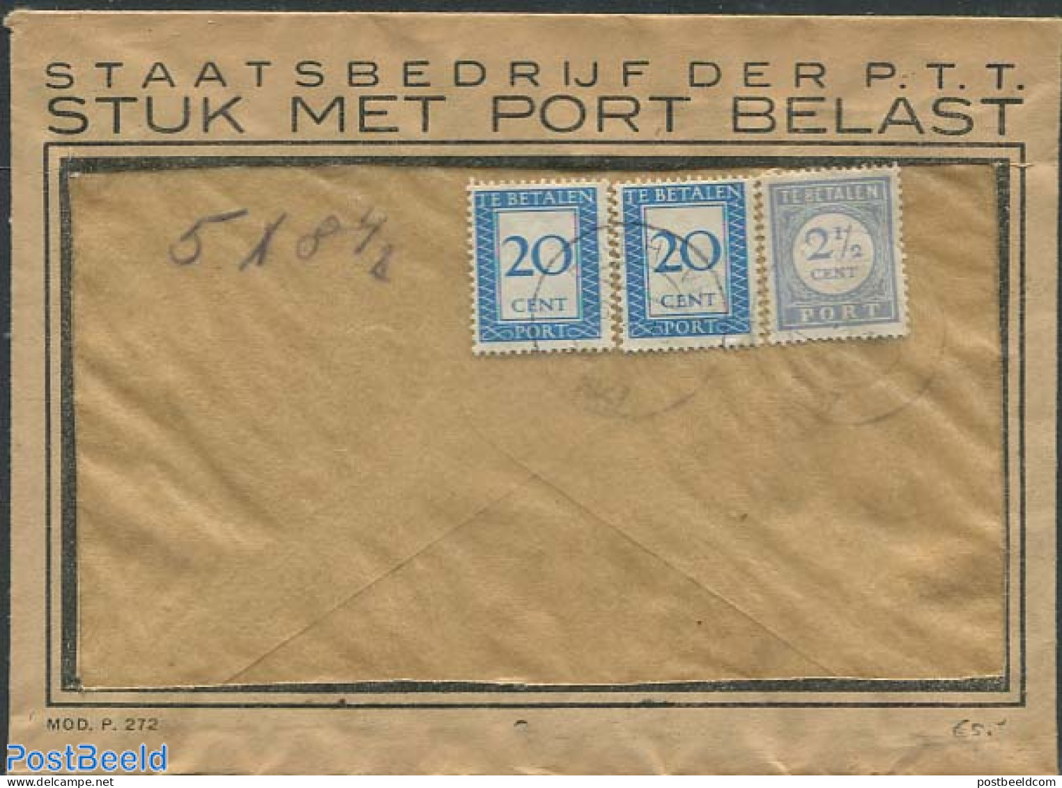Netherlands 1947 Postage Due 2x 20 C And 2.5 Cent, Postal History - Brieven En Documenten