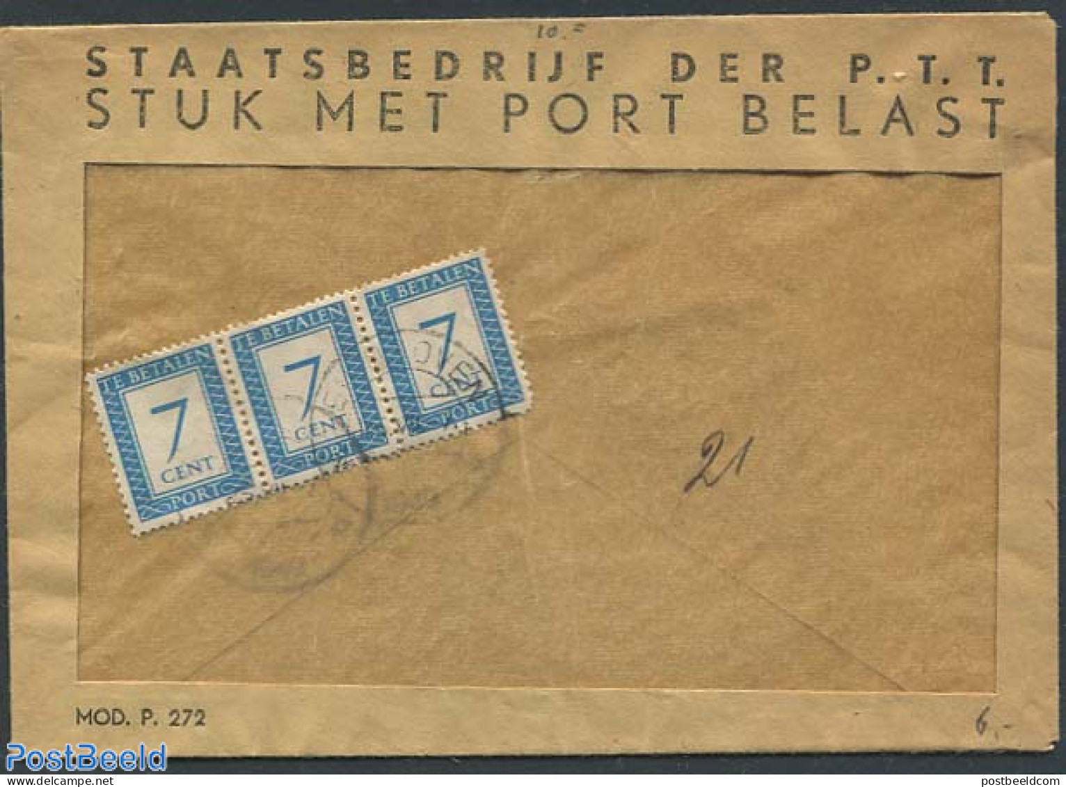 Netherlands 1949 Postage Due 3x 7 Cent, Postal History - Storia Postale