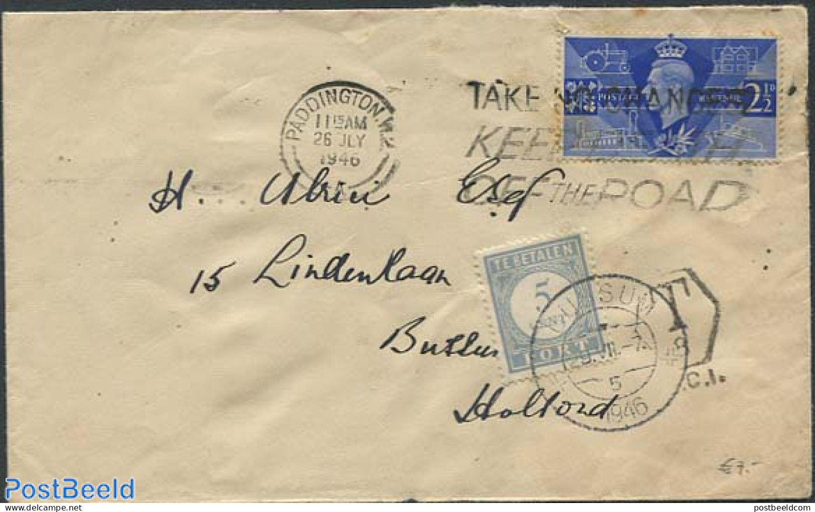 Netherlands 1946 Postage Due 5 Cent, Postal History - Briefe U. Dokumente
