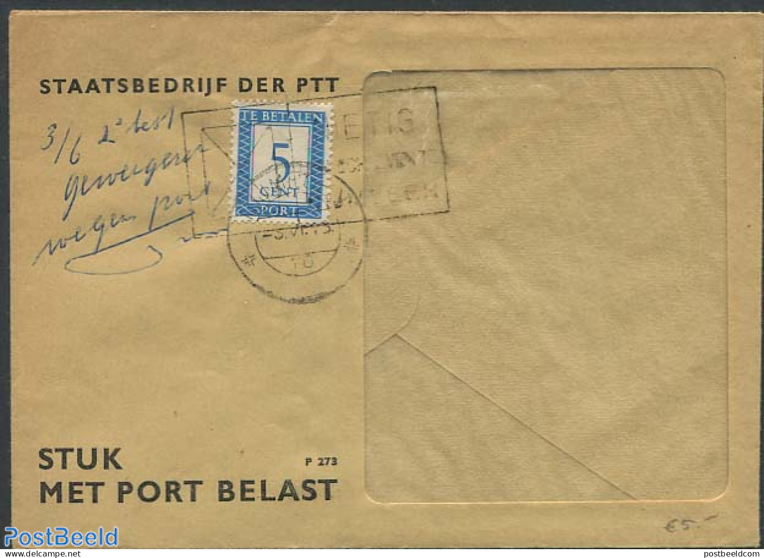 Netherlands 1947 Postage Due 5c, Postal History - Storia Postale