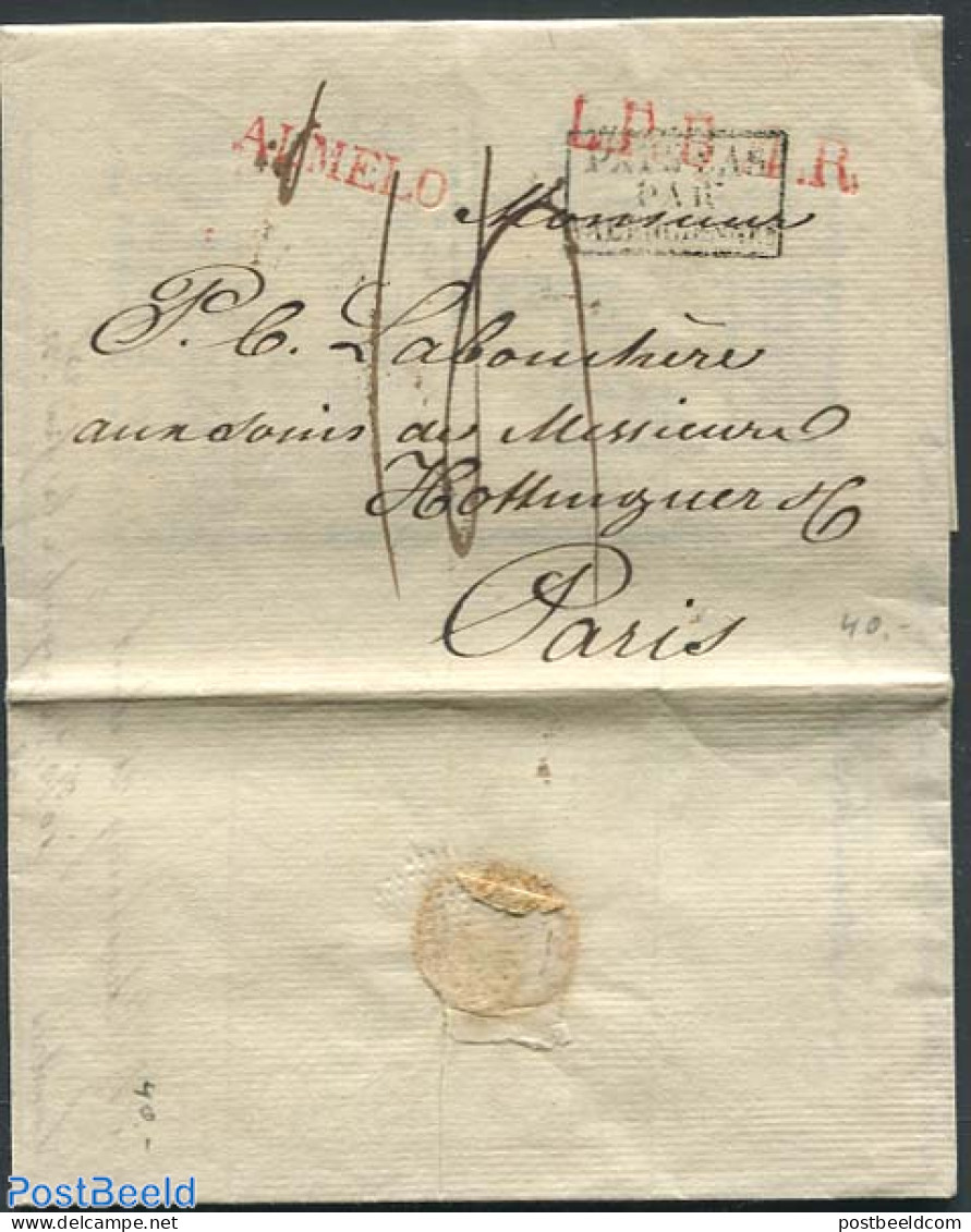 Netherlands 1819 Folding Letter From Almelo To Paris With Oktober 1819 Mark, Postal History - ...-1852 Préphilatélie