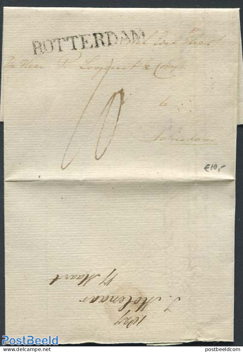 Netherlands 1827 Folding Letter From Rotterdam To Schiedam, Sea Rotterdam Mark, Postal History - ...-1852 Vorläufer