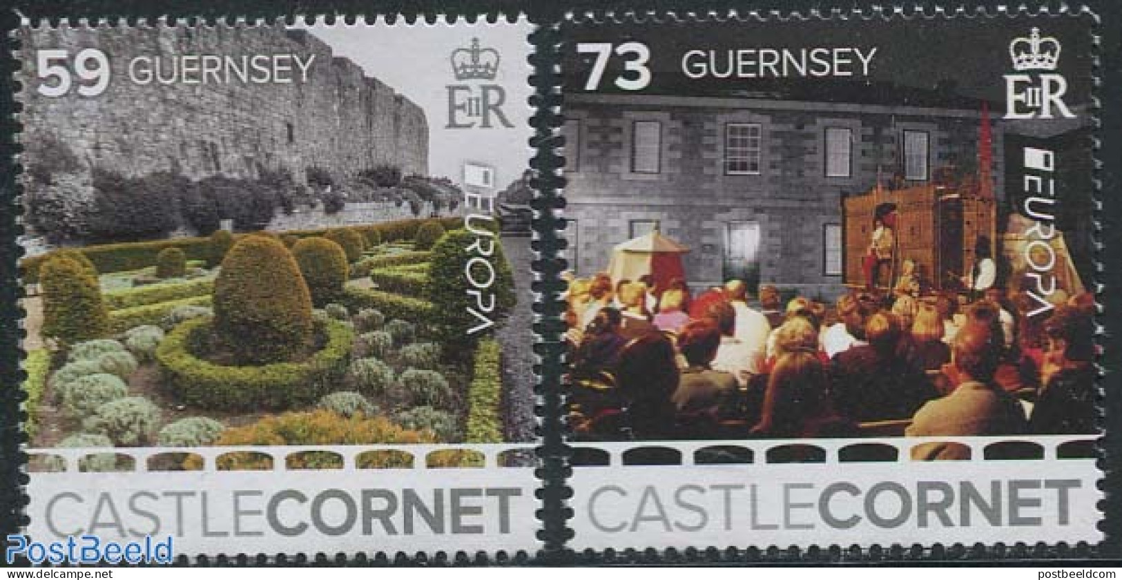 Guernsey 2017 Europa, Castles 2v (only Europa), Mint NH, History - Nature - Performance Art - Europa (cept) - Gardens .. - Teatro