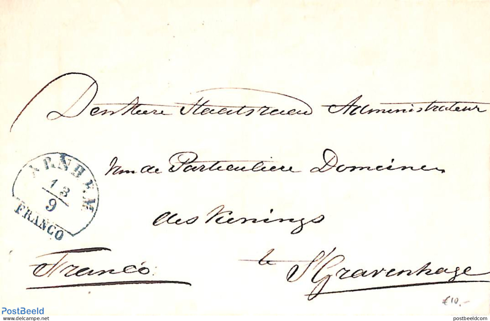 Netherlands 1848 Folded Cover From Arnhem To The Hague With Arnhem Franco Mark, Postal History - ...-1852 Préphilatélie