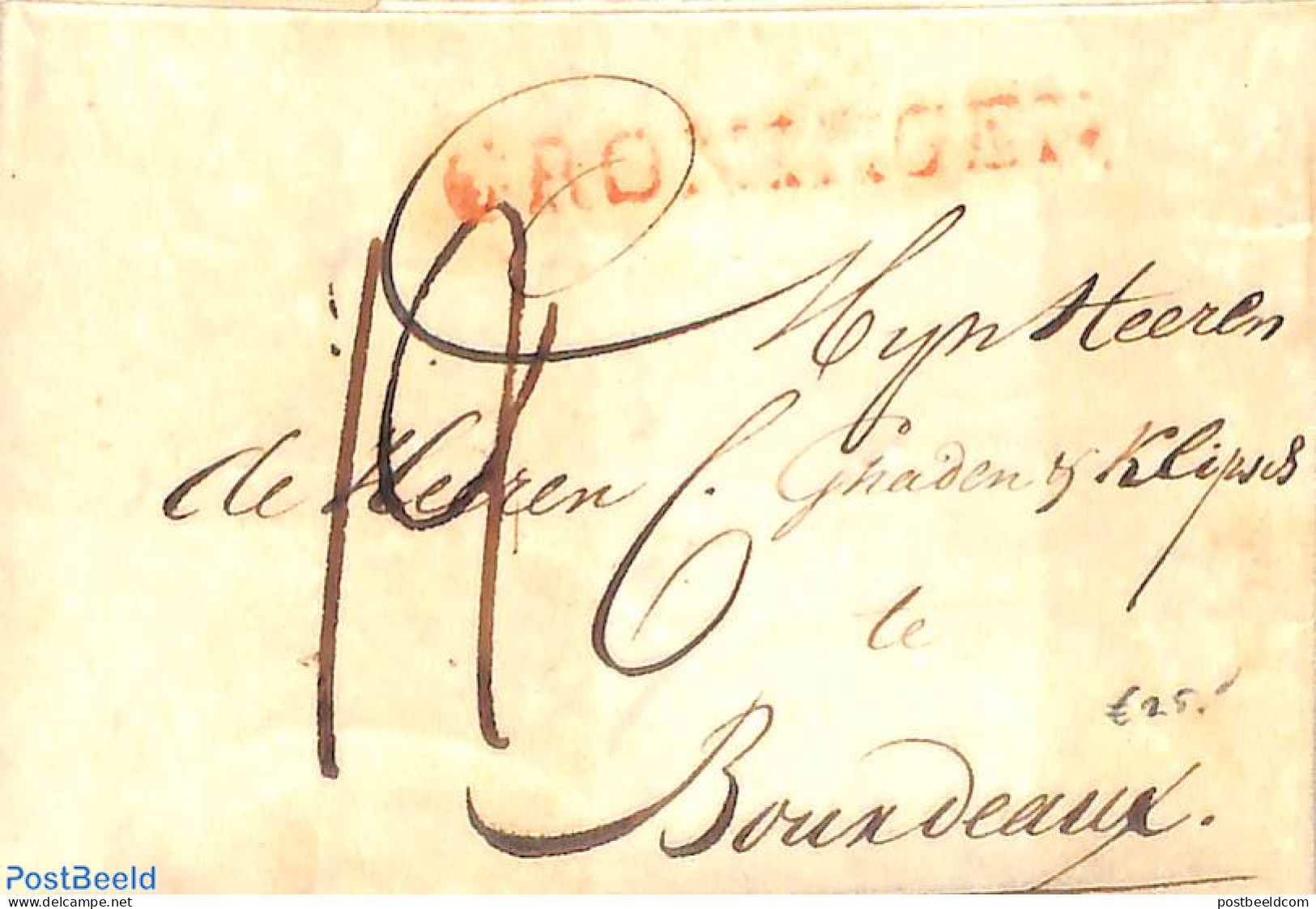 Netherlands 1817 Folded Letter From Groningen To Bordeaux, Postal History - ...-1852 Préphilatélie