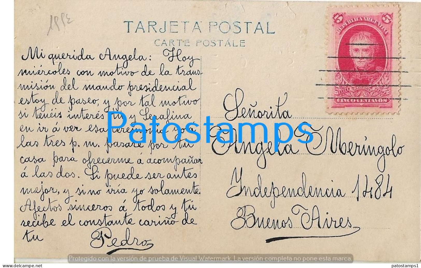 227542 ARGENTINA CENTENARY CENTENARIO PATROTIC HERALDRY PROCER DR ROQUE S. PEÑA BS AS PLAZA SAN MARTIN POSTCARD - Argentina