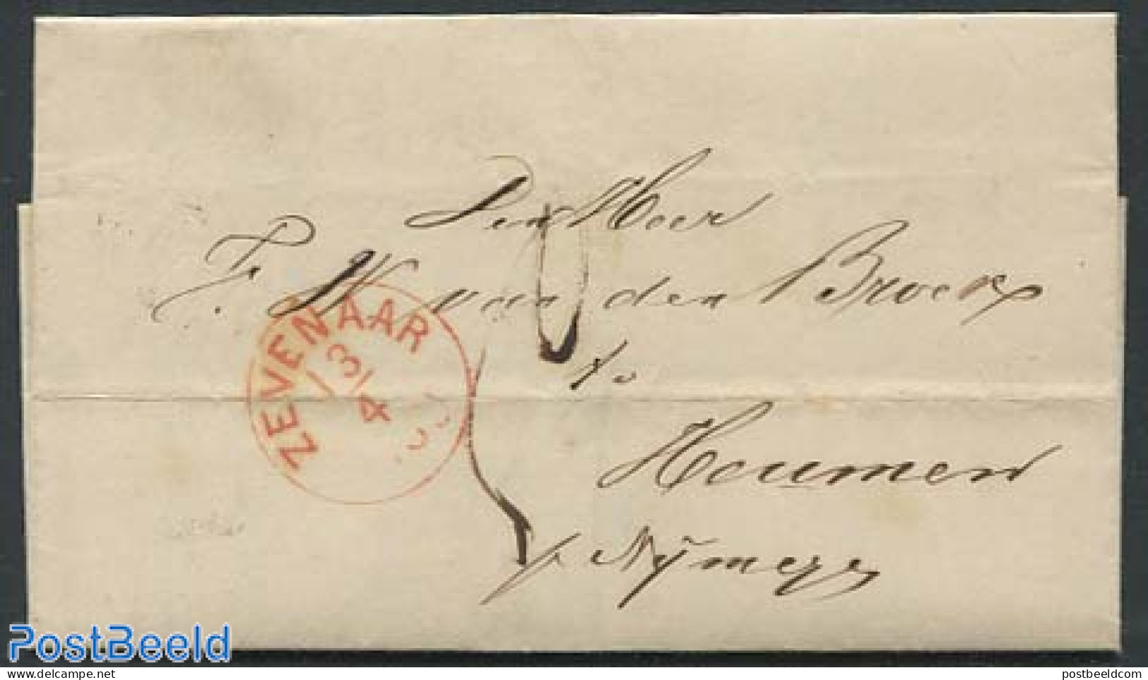 Netherlands 1860 Folding Letter From Zevenaar (see Mark) To Nijmegen, Postal History - Covers & Documents