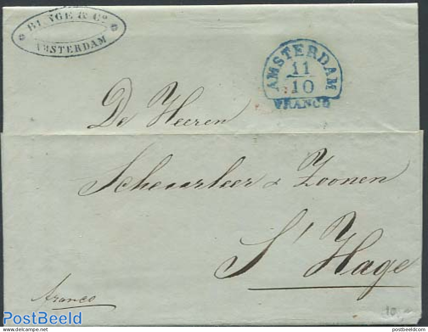 Netherlands 1845 Seamail From Amsterdam To The Hague, Postal History - ...-1852 Vorläufer