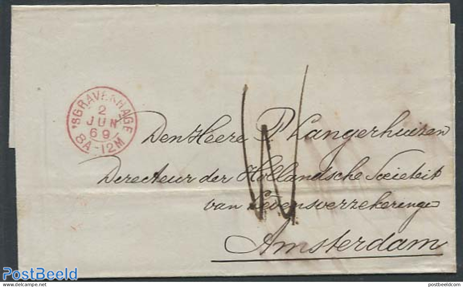 Netherlands 1869 Folding Letter From The Hague To Amsterdam, Postal History - Covers & Documents