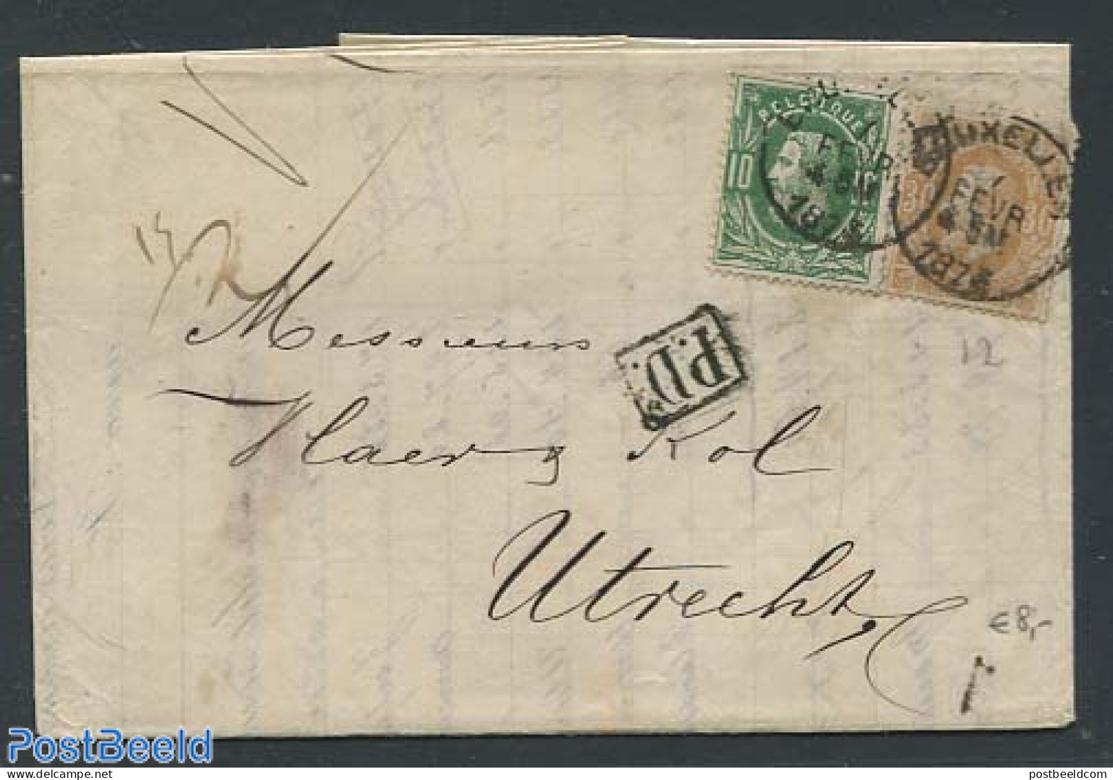 Belgium 1873 Folding Letter From Brussels To Utrecht, See Utrecht Mark On The Back, Postal History - Briefe U. Dokumente