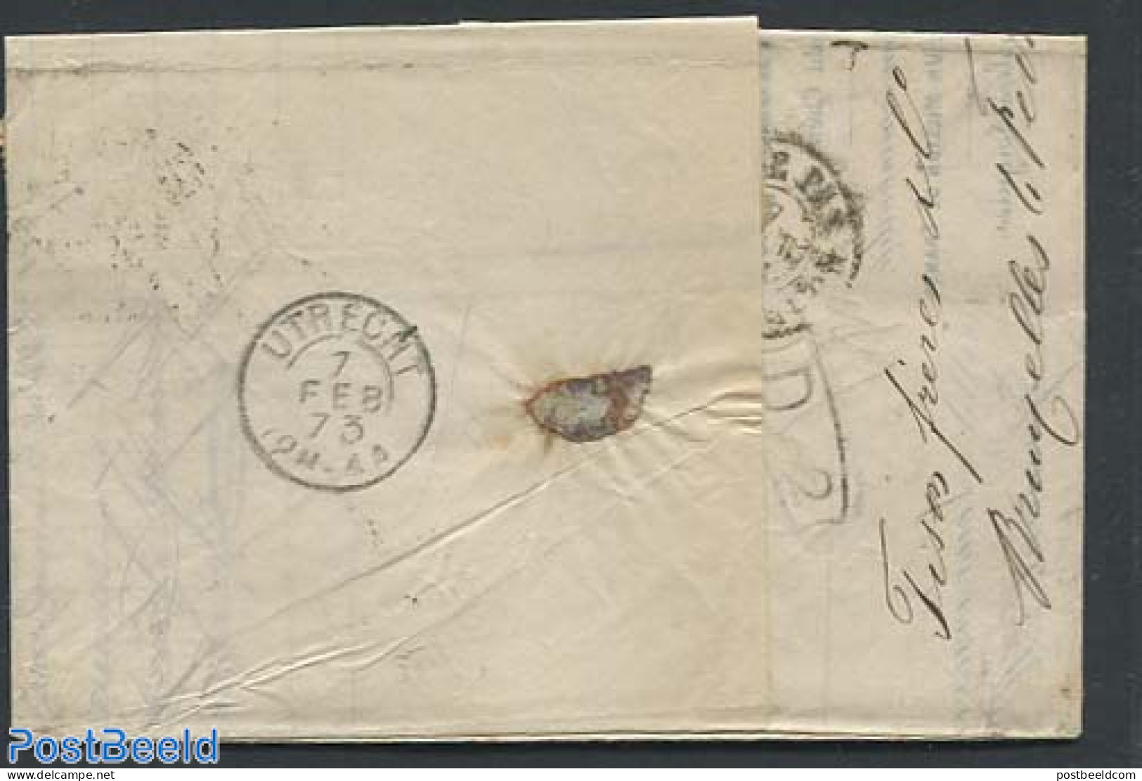 Belgium 1873 Folding Letter From Brussels To Utrecht, See Utrecht Mark On The Back, Postal History - Brieven En Documenten