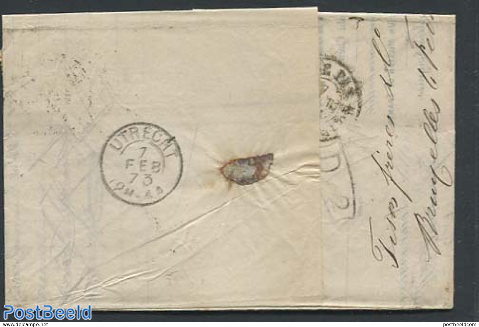 Belgium 1873 Folding Letter From Brussels To Utrecht, See Utrecht Mark On The Back, Postal History - Covers & Documents