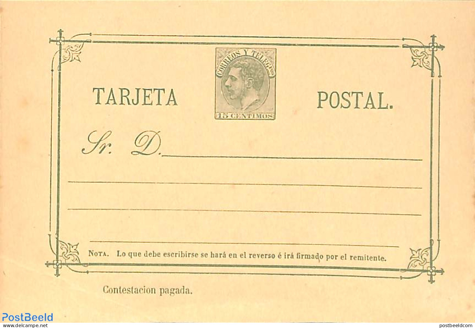 Spain 1882 Postcard, 15c, Answer Card, Unused Postal Stationary - Storia Postale