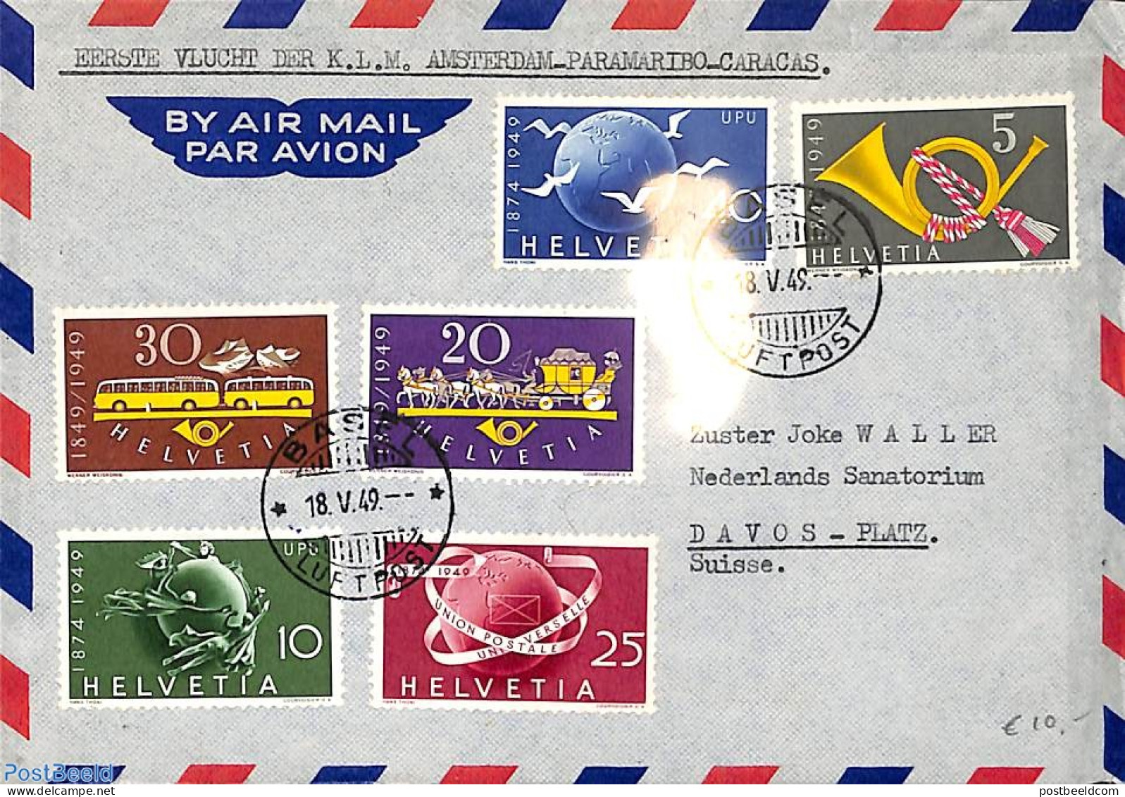 Switzerland 1949 Airmail From Basel To Platz, With Basel Mark , Postal History - Covers & Documents