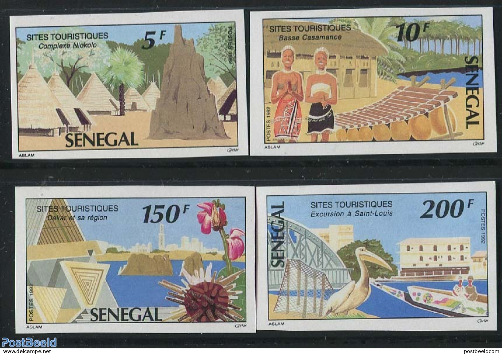 Senegal 1992 Tourism 4v, Imperforated, Mint NH, Nature - Various - Birds - Flowers & Plants - Tourism - Sénégal (1960-...)