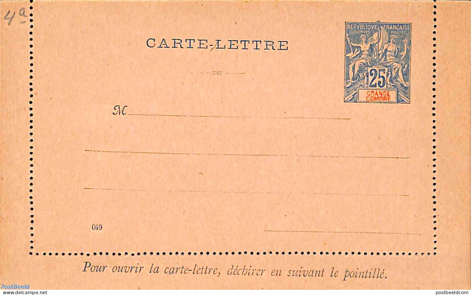 Comoros 1900 Card Letter 25c, With Printing Date, Unused Postal Stationary - Comores (1975-...)