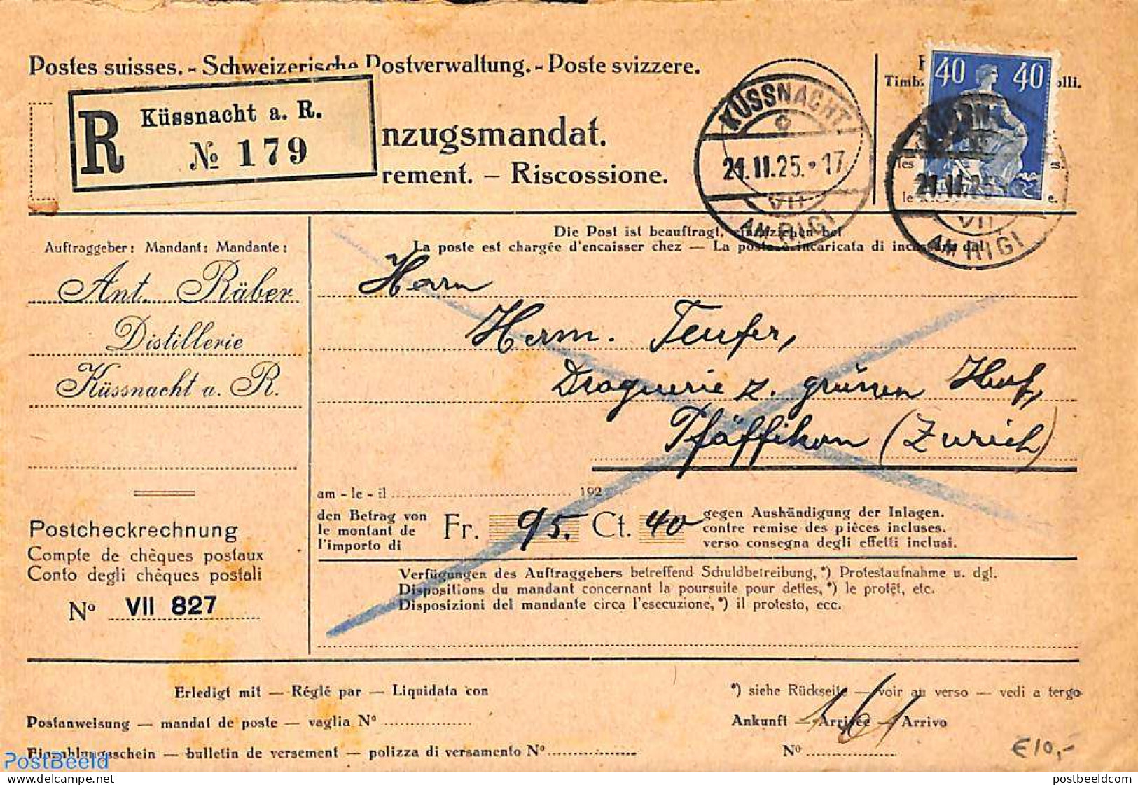 Switzerland 1925 Registered Envelope From Kussnacht, Postal History - Cartas & Documentos