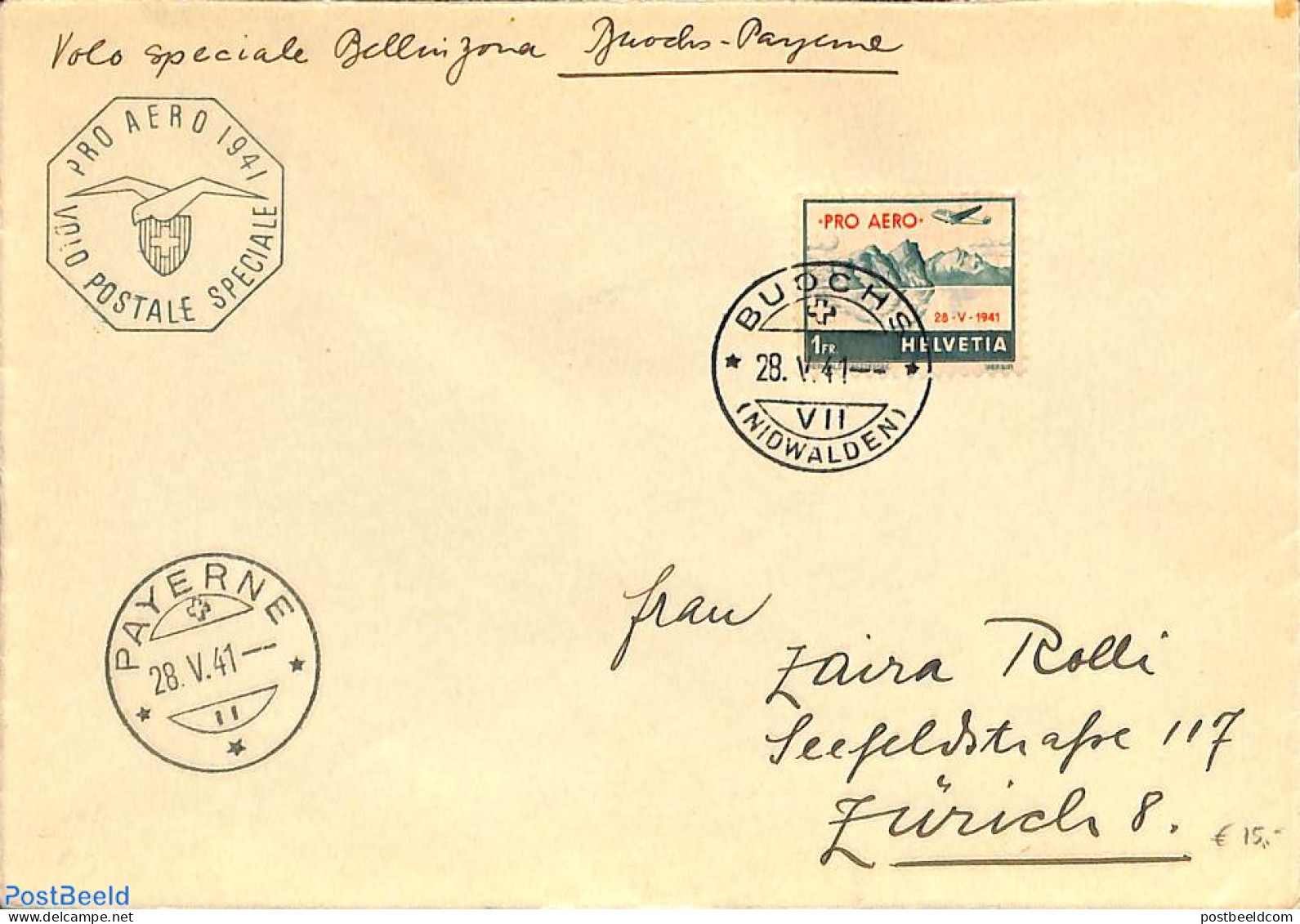 Switzerland 1941 Envelope To Zurich. See Marks , Postal History - Covers & Documents